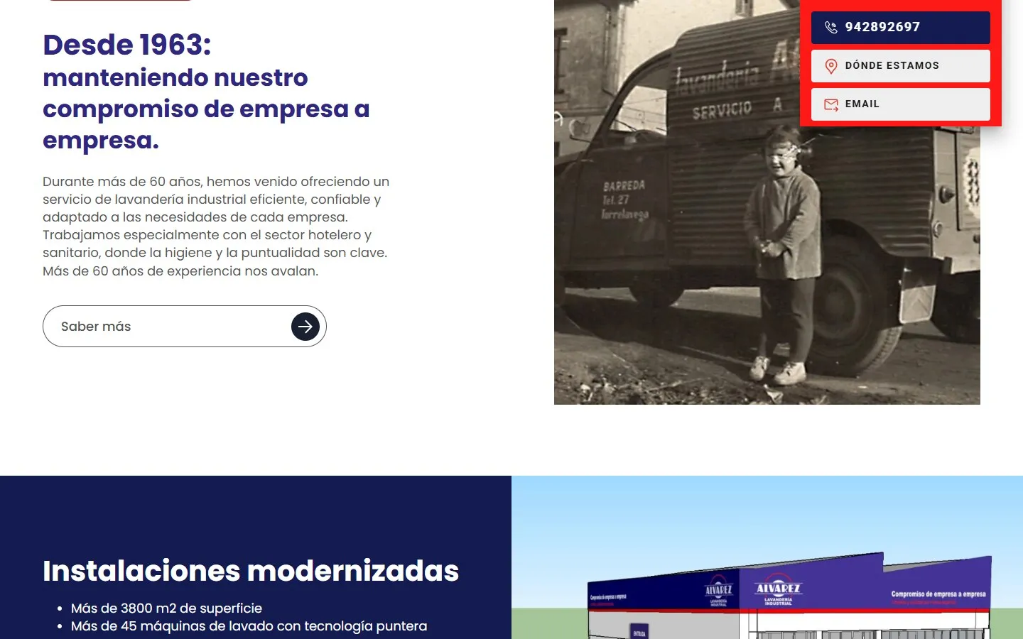 Una sección de la web de Lavandería Industrial Álvarez
