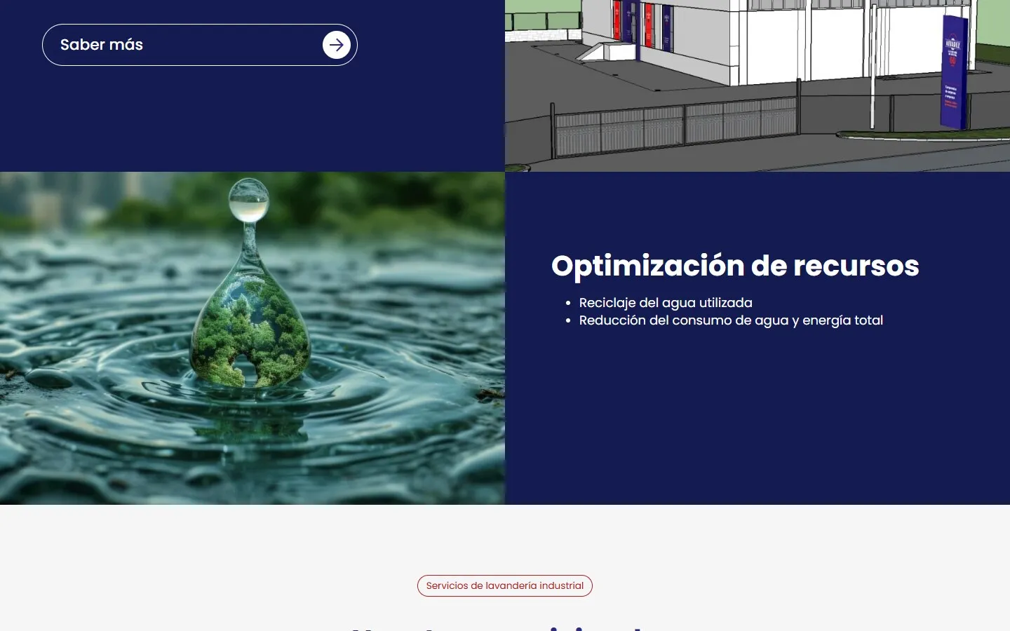 Otra sección de la web de Lavandería Industrial Álvarez