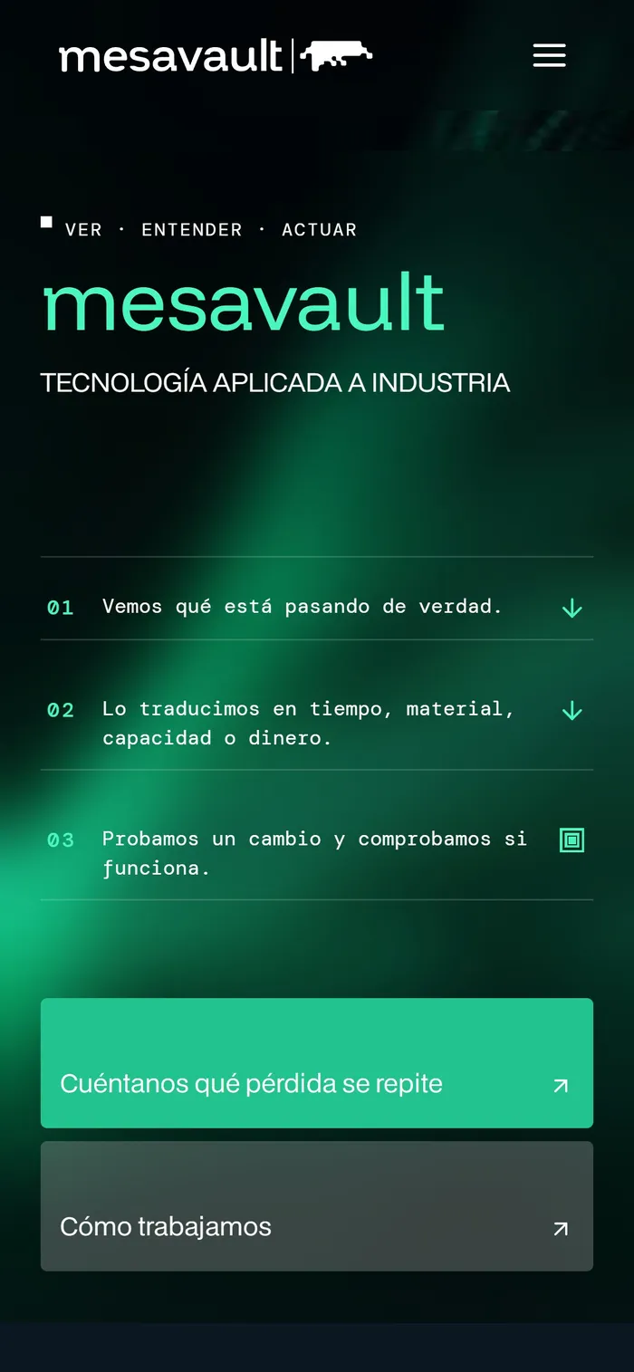 Web de Mesavault en el móvil