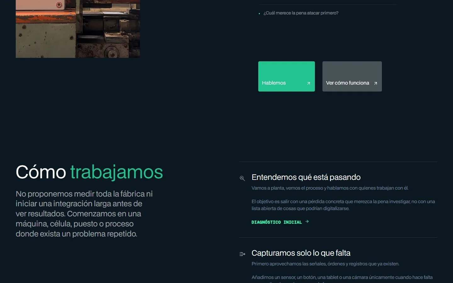 Otra sección de la web de Mesavault