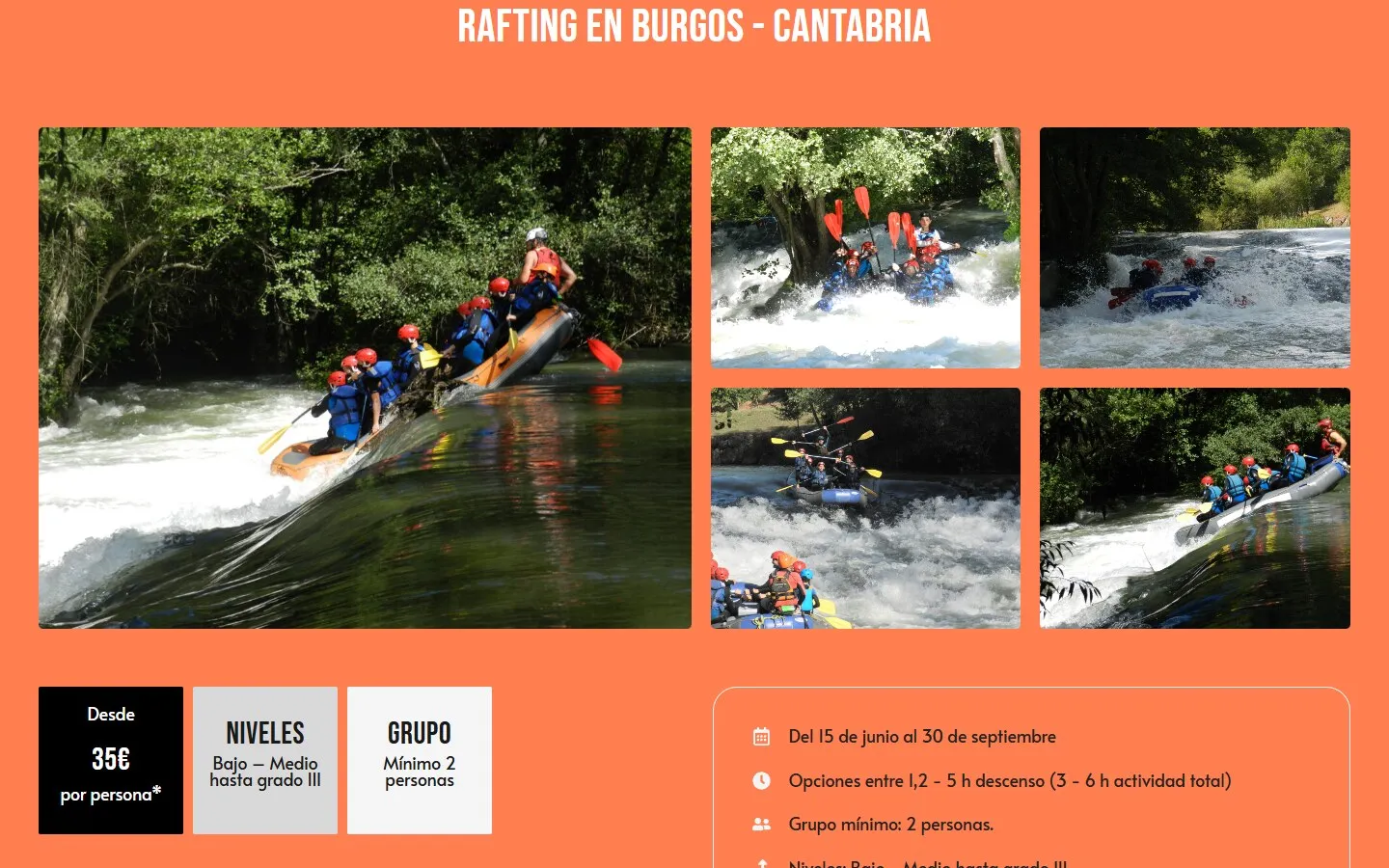 Otra sección de la web de Rafting en Cantabria