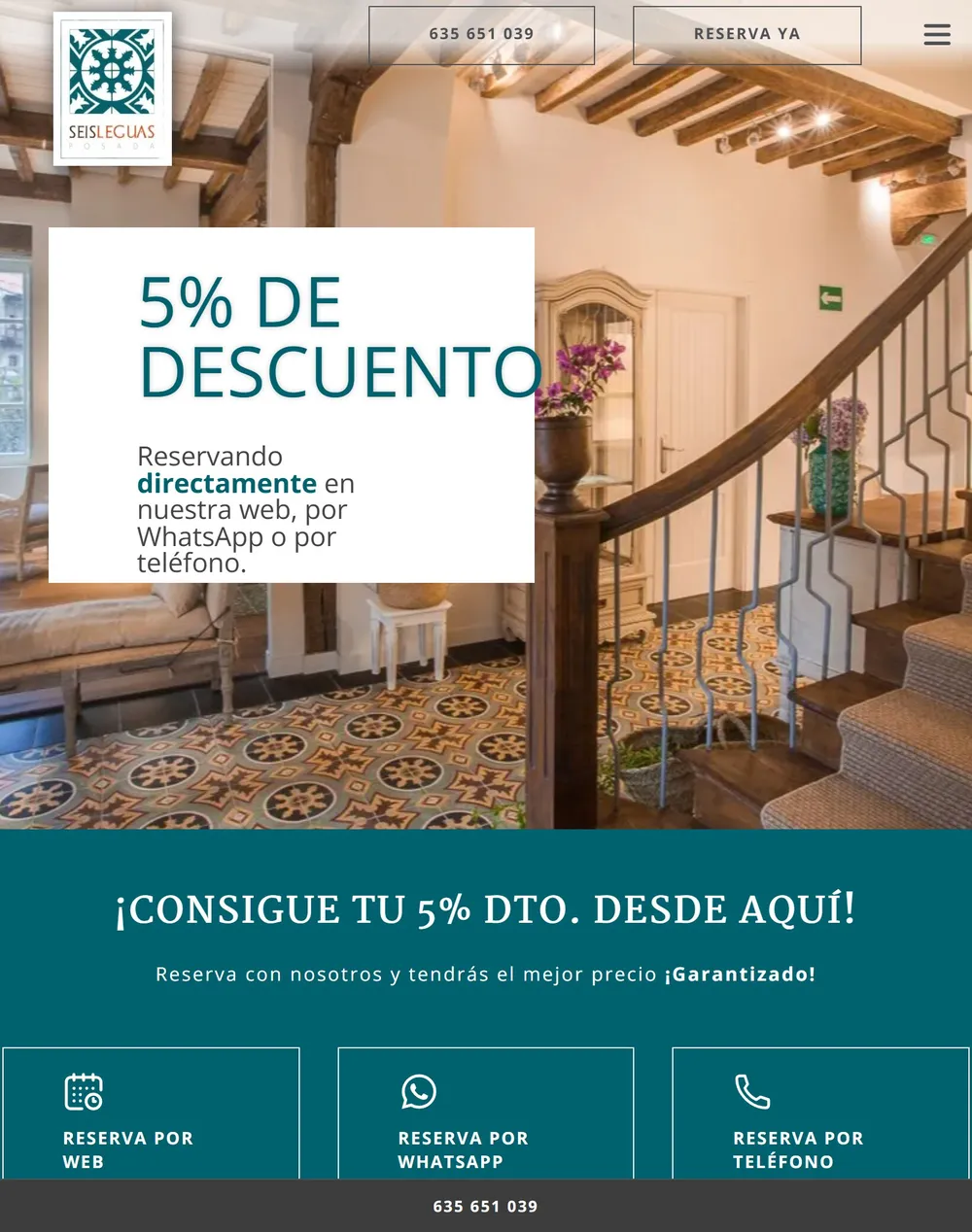 Web de Posada Seis Leguas en la tableta