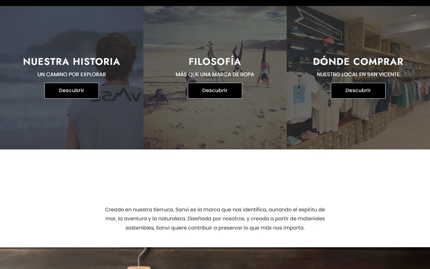 Otra sección de la web de Sanvi Surf