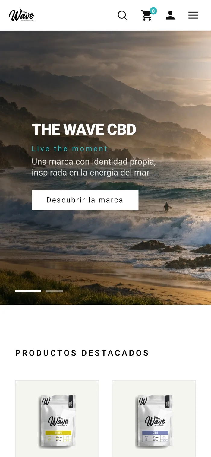 Web de The Wave CBD en el móvil