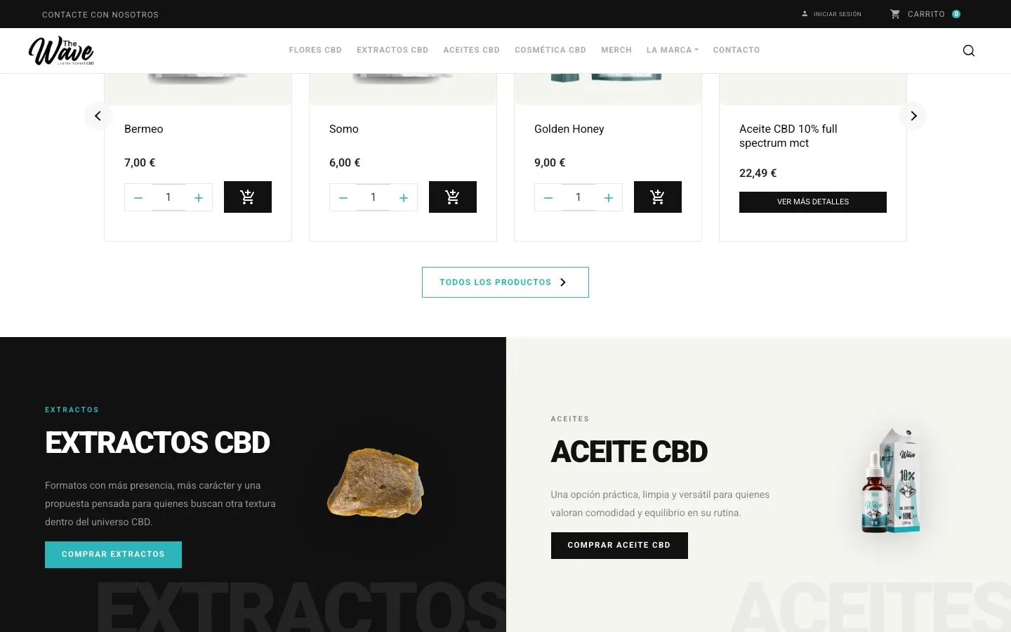 Una sección de la web de The Wave CBD