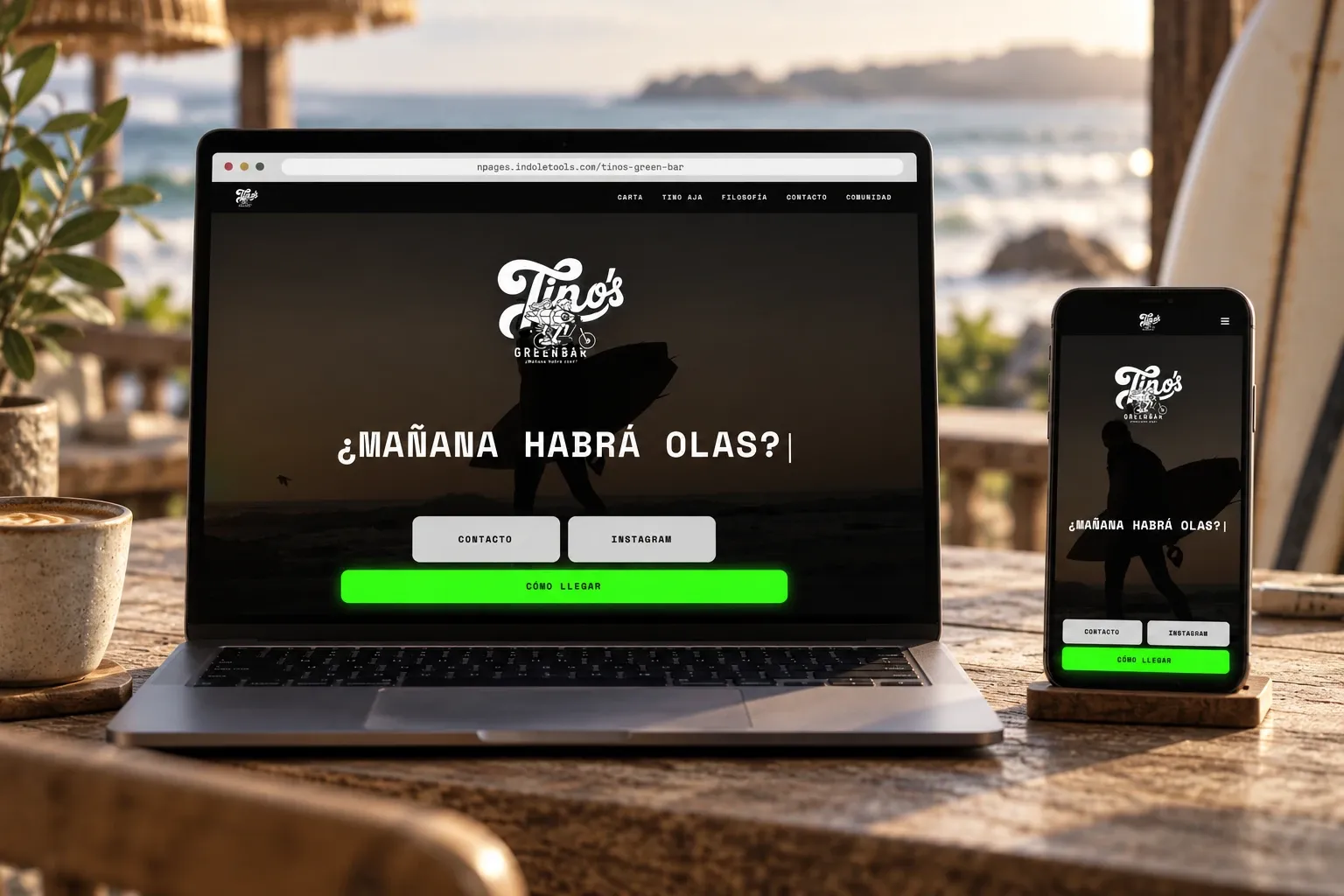 Web de Tino's Greenbar, diseñada por Índole