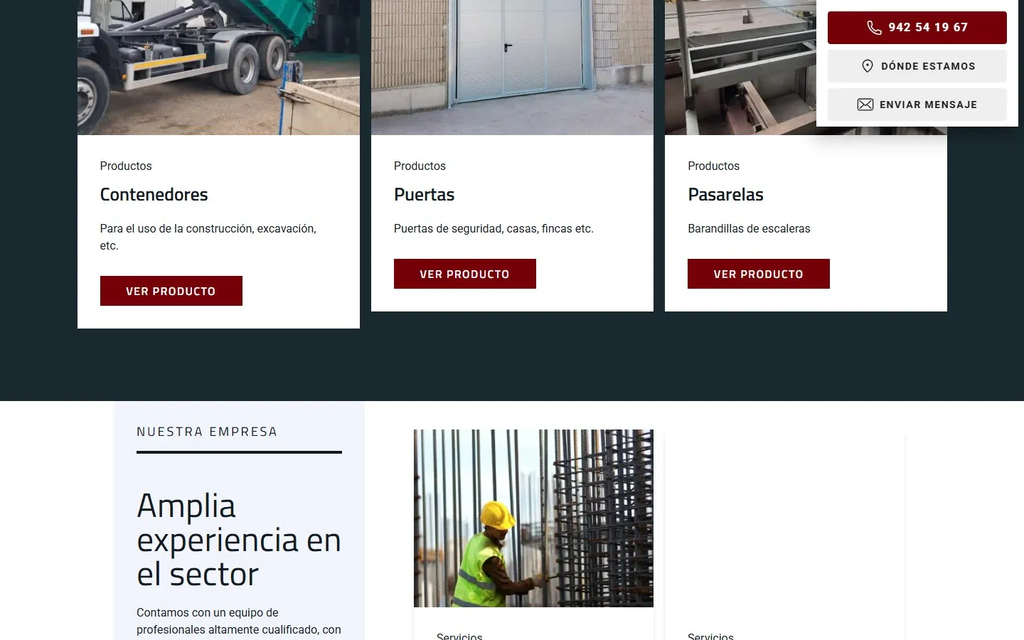 Una sección de la web de Talleres Metálicos Bielva