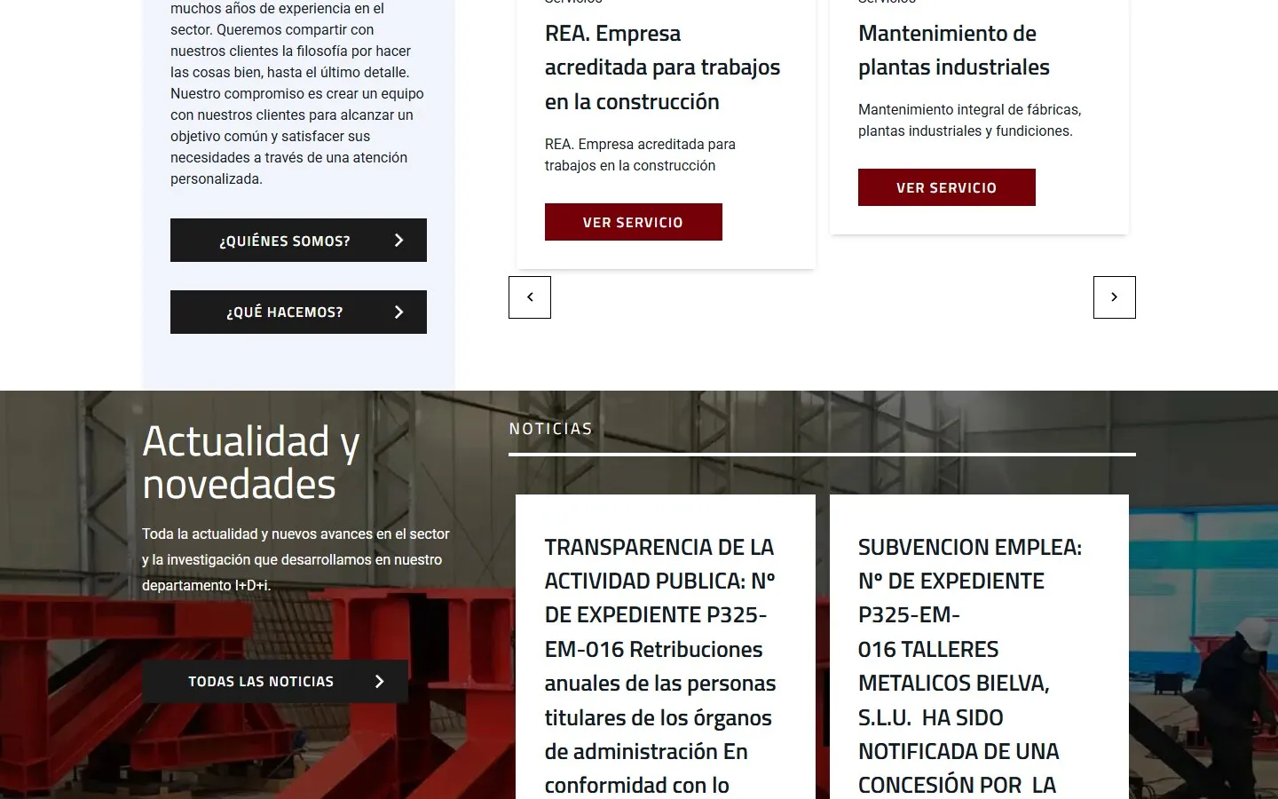 Otra sección de la web de Talleres Metálicos Bielva
