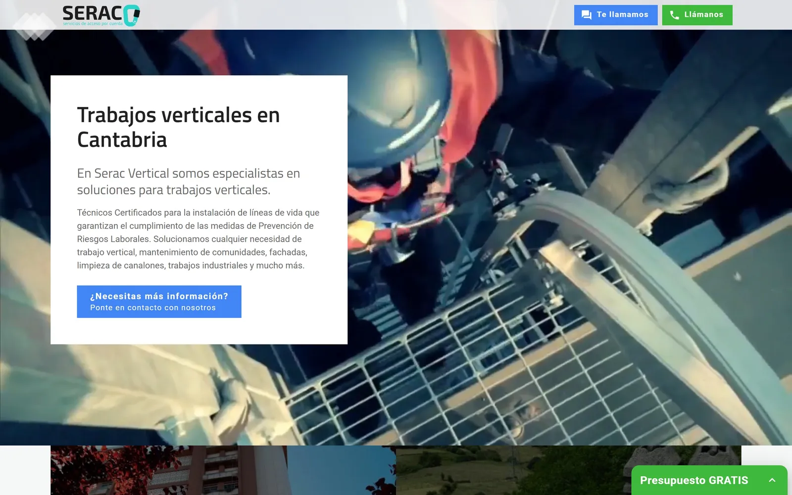 Web de SERAC · Trabajos Verticales Cantabria, diseñada por Índole