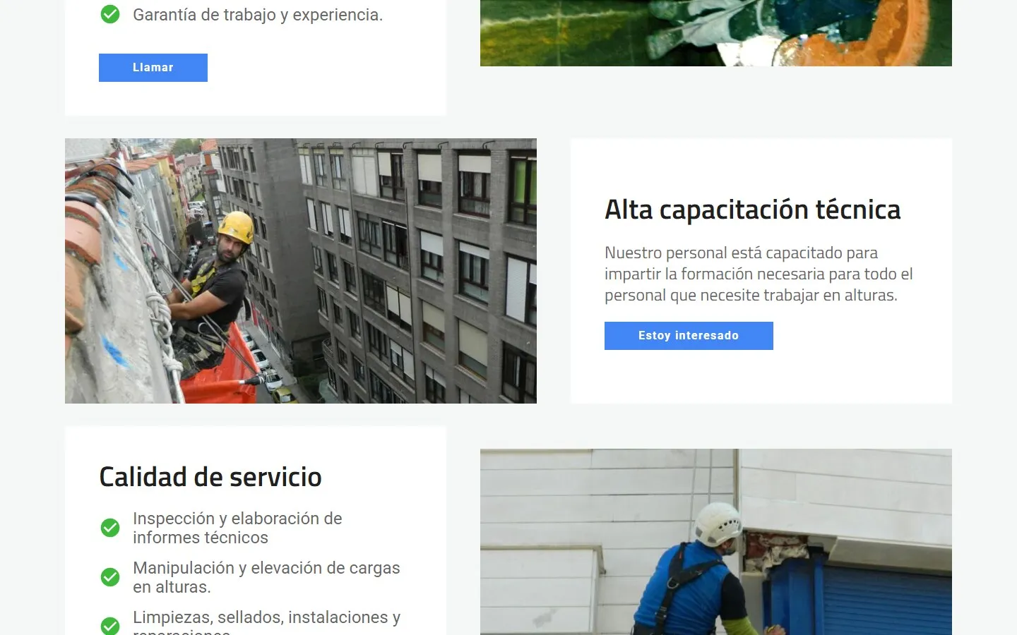 Otra sección de la web de SERAC · Trabajos Verticales Cantabria