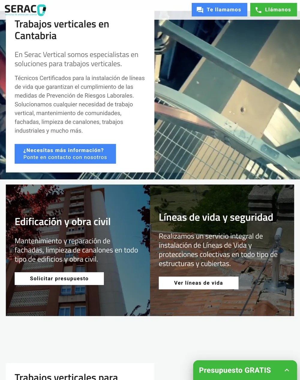 Web de SERAC · Trabajos Verticales Cantabria en la tableta